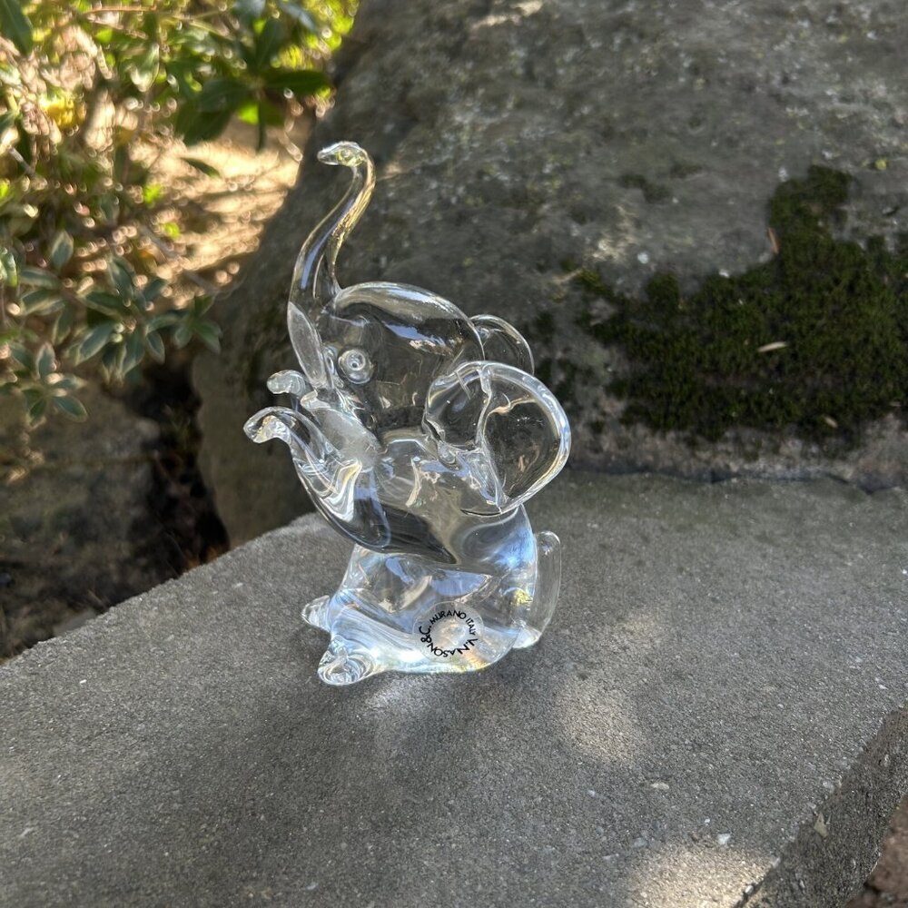 Murano Vintage Vincenzo Nason Clear Glass Elephant Raised Trunk